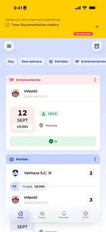 Aviso de tarea pendiente en la app Vocamini, sobre la agenda del equipo